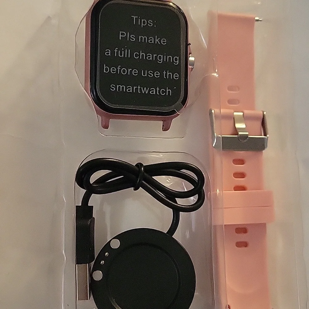 NIB Smartwatch with Silver and Pink Band Iphone Android Compatible